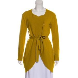 ESCADA 100% cashmere sweater cardigan belt tie chartreuse yellow green S M